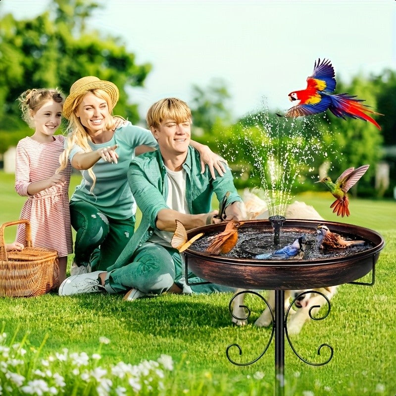 Bird Bath with Removable Metal Basin and Scrollwork Stand, Five-Prong Garden Stake for Outdoor Water or Seed, Single and Double-Layer Options