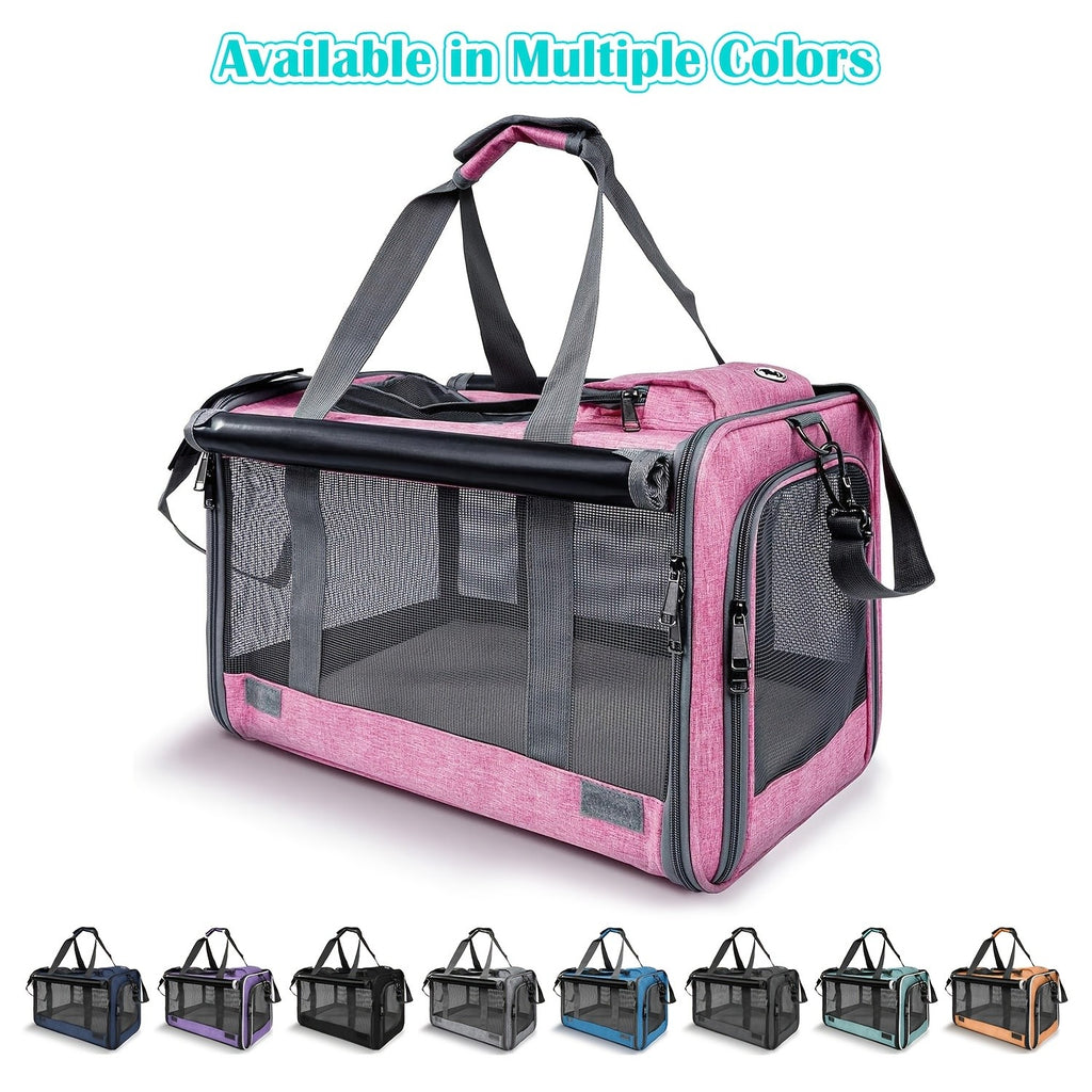 Cat Carrier Travel Set for Cats and Small Dogs, Soft-Sided Breathable Collapsible Pet Bag with Bowl, Collar or Pet Glove Bundle Options