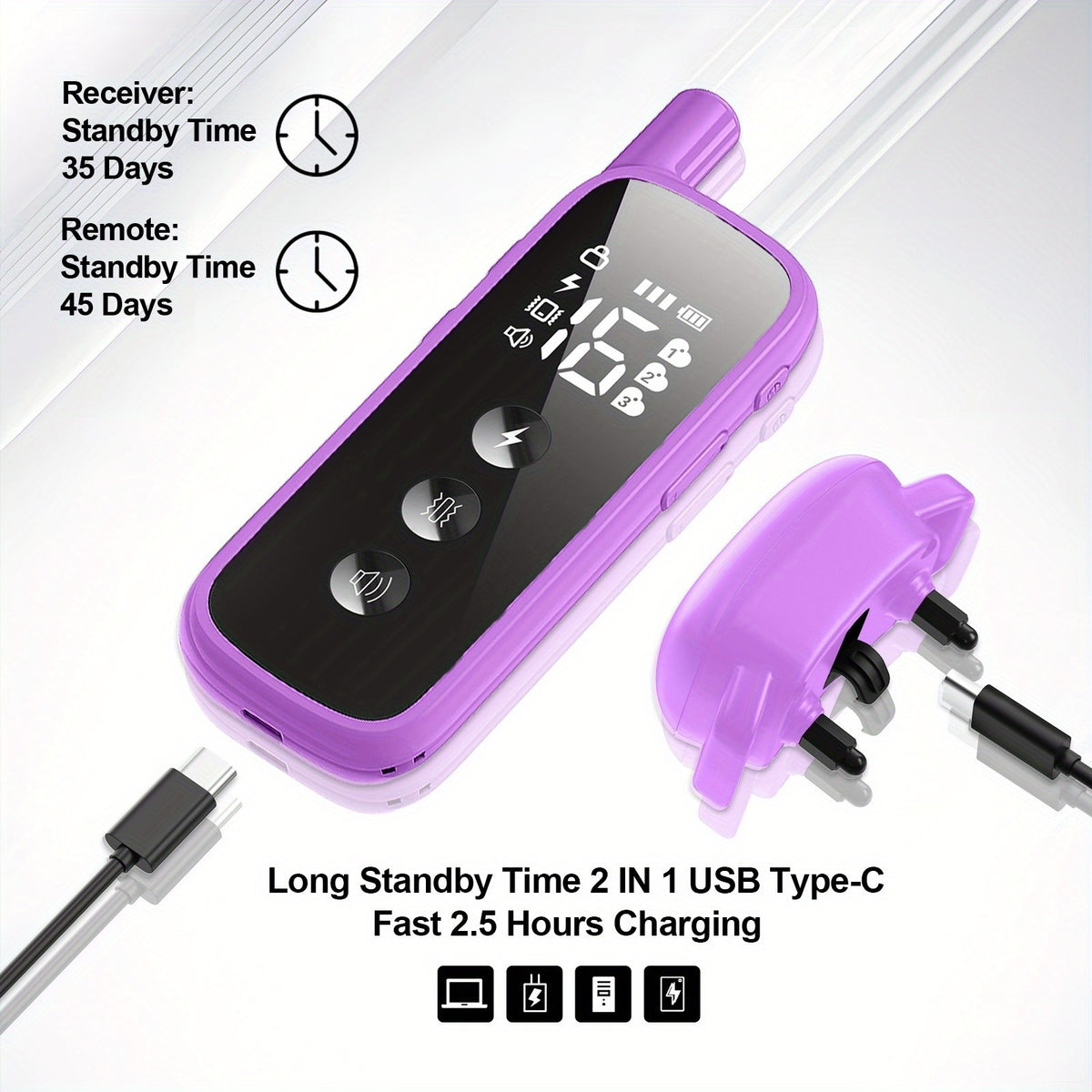 Dog Training Collar with Keypad Lock, 2600ft Listed Remote Range, Rechargeable Beep, Vibration and Static Modes, Orange or Purple Options for 1 to 3 Dogs