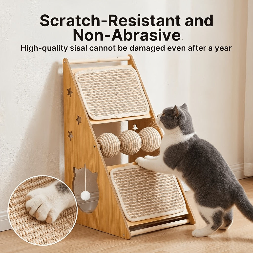 Vertical Cat Scratcher with Nest and 3 Sisal Balls, Wall-Mounting Cat Scratching Board for Indoor Cats, Style B Furniture for Rest and Play
