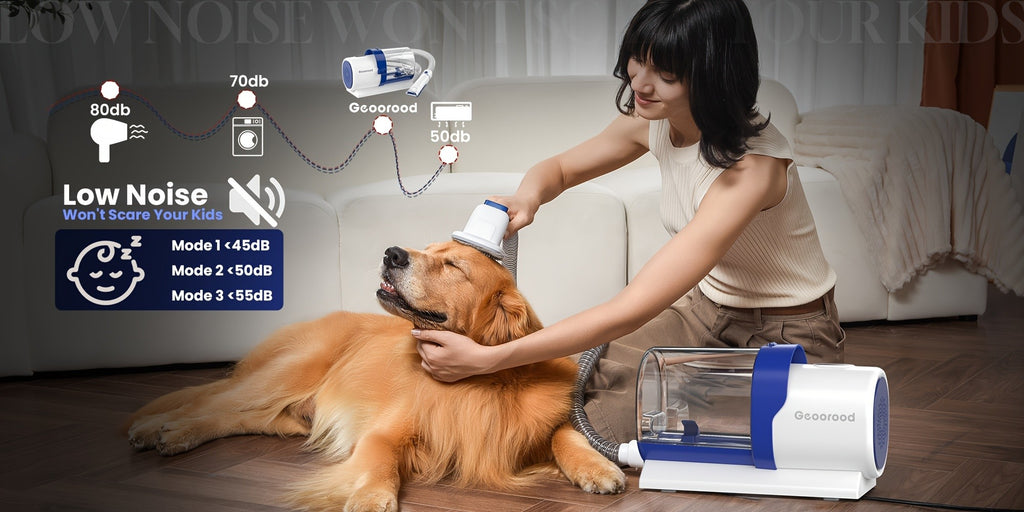 Dog Grooming Vacuum Kit G2 with Clippers, 2.5L Hair Collection Canister, 4 Grooming and Cleaning Tools and 3 Suction Levels, Blue or Green