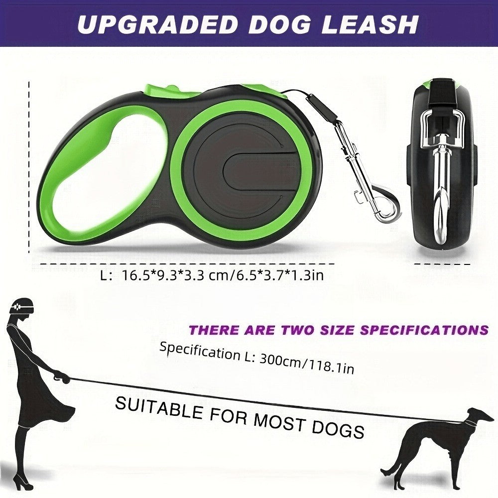 Retractable Dog Leash with 4 Bells, 118-Inch Cushioned Walking Lead for Small and Medium Dogs, Outdoor Training, Camping and Hiking
