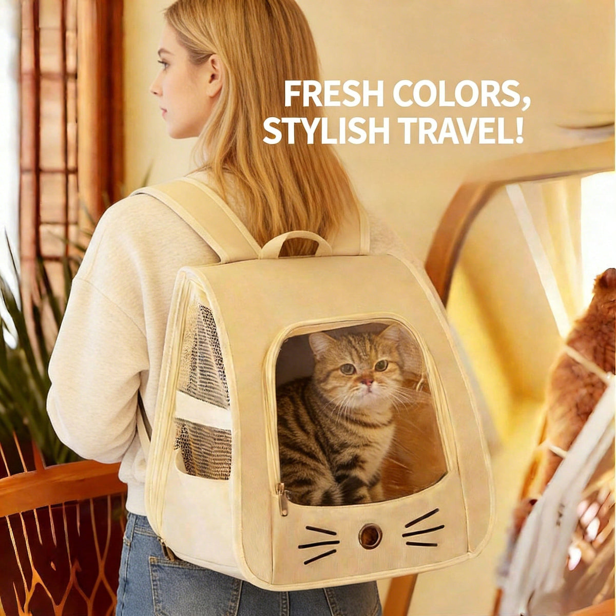 Transparent Pet Backpack Carrier for Cats & Small Dogs Up to 13 lbs, Breathable Oxford Cloth Travel Bag with Shoulder Strap for Outdoor Trips