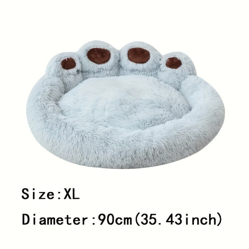 Long Plush Pet Bed with Bear Paw Shape, PP Cotton Filled Dog and Cat Sleeping Cushion with Anti-Slip Bottom, Single Bed and 2PCS Options