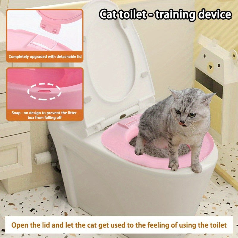 Cat Toilet Training Seat with Oval Design, Easy-Clean Bathroom Training Tray in Pink, Blue or Yellow with Two Toilet Stickers per Selected Color Option