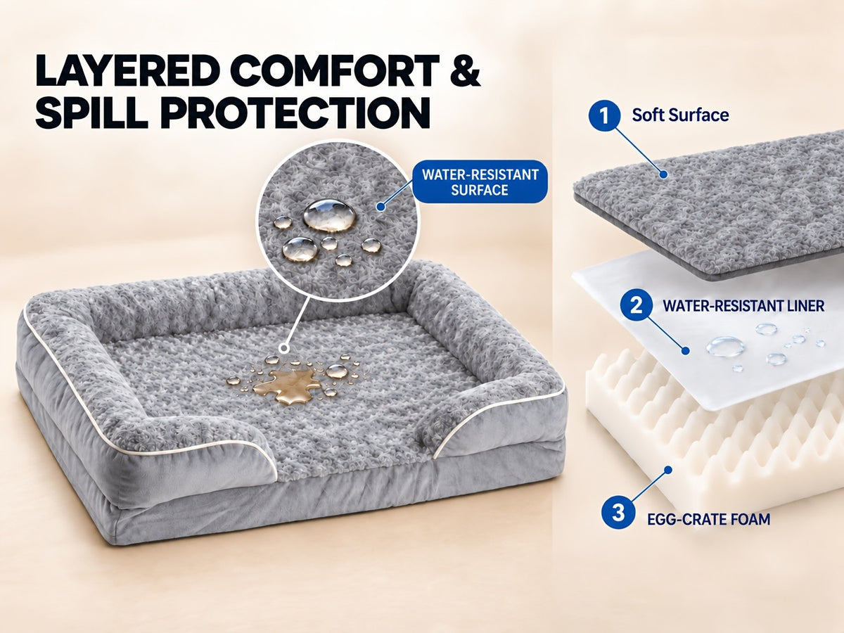 Extra Large Dog Sofa Bed with C-Shaped Bolsters, Removable Washable Plush Cover and Non-Skid Bottom, Grey Pet Couch with 20 to 71 Inch Size Options