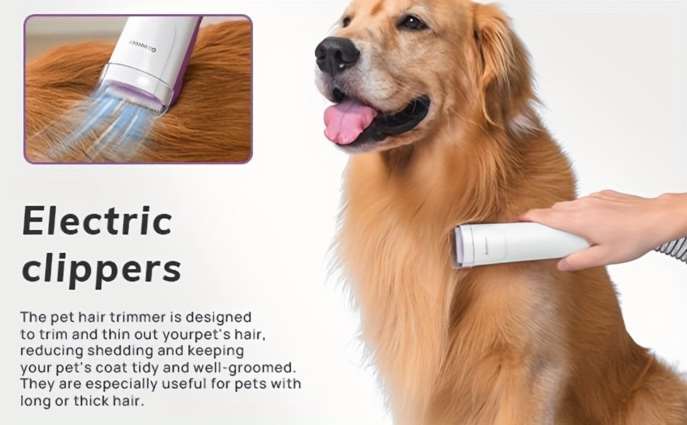 Dog Hair Vacuum Grooming Kit with Clippers, 2.5L Dust Cup, 4 Grooming Tools and 3–24mm Guide Combs for At-Home Brushing and Coat Trimming