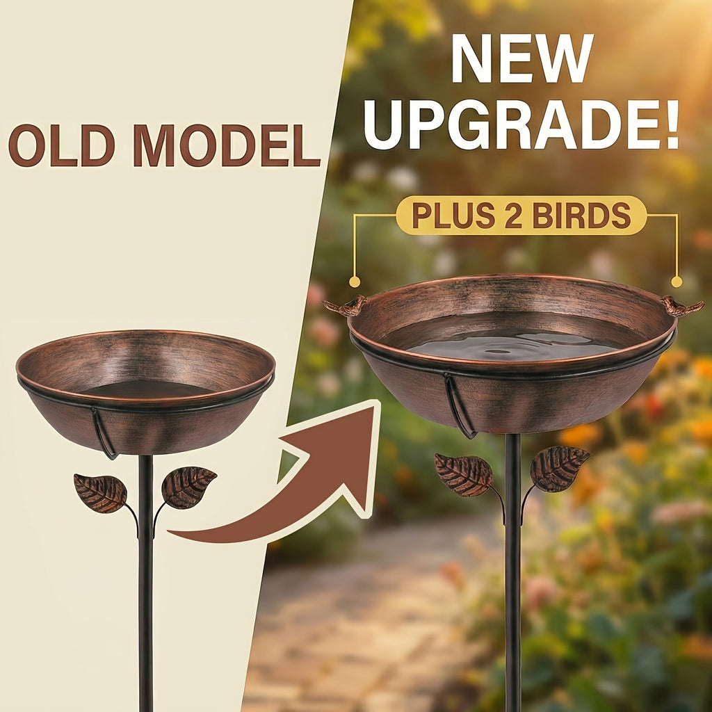 Outdoor Bird Bath with Removable Basin, 0.7 or 1.4 Gallon Garden Birdbath with Ground Stake, Decorative Bird Accents and Optional Solar Sprayer