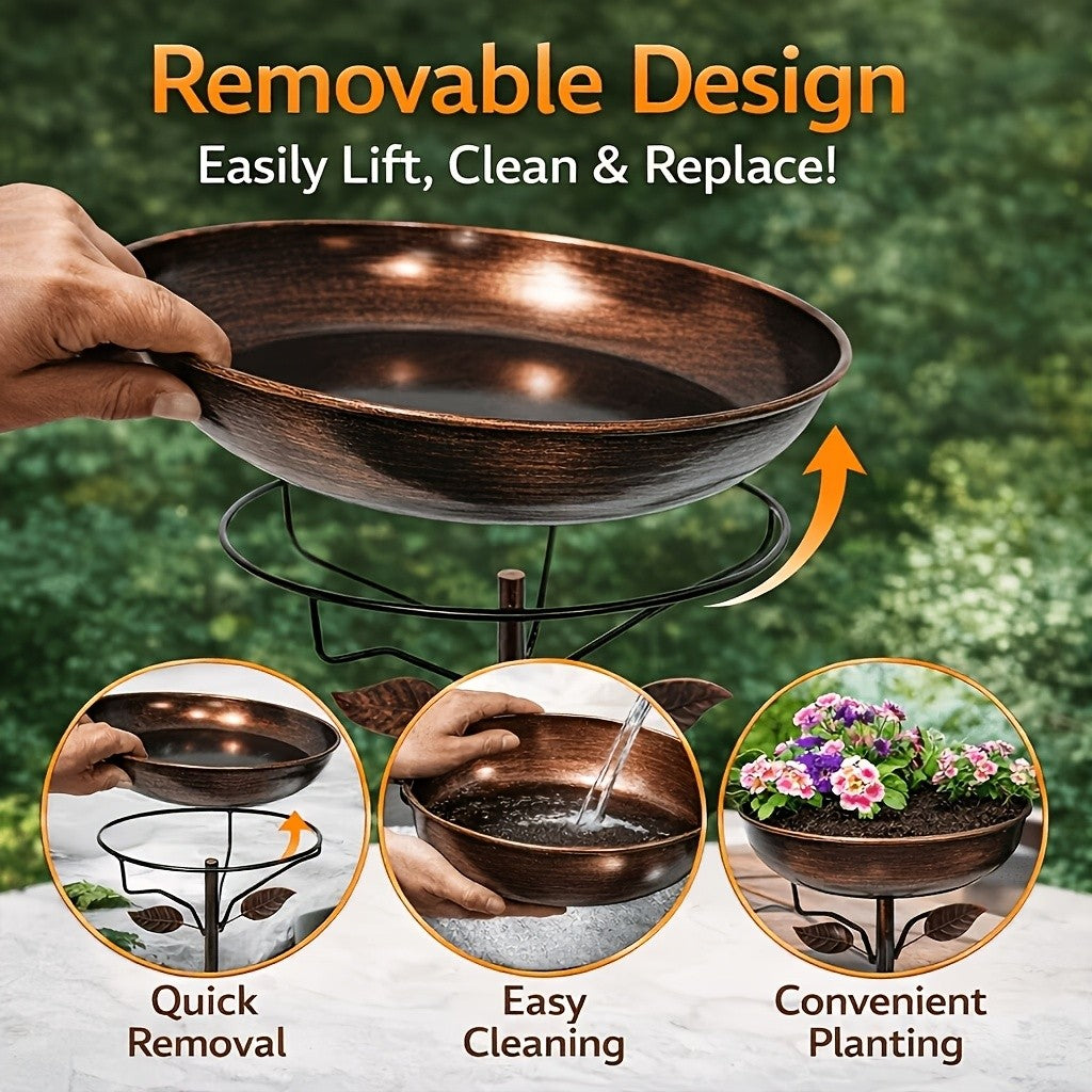 Outdoor Bird Bath with Removable Basin, 0.7 or 1.4 Gallon Garden Birdbath with Ground Stake, Decorative Bird Accents and Optional Solar Sprayer
