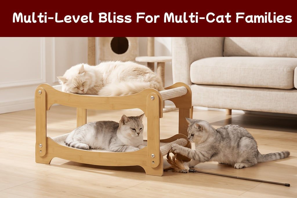 Cat Bunk Bed with Sisal Scratching Surfaces, Wooden Double-Decker Indoor Cat Lounger with Two Open Resting Levels, Large Size