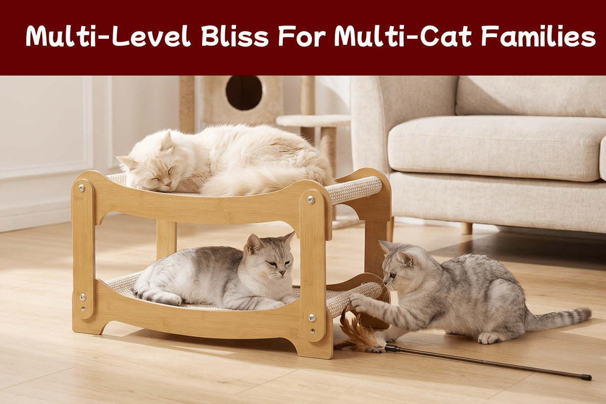Cat Bunk Bed with Sisal Scratching Surfaces, Wooden Double-Decker Indoor Cat Lounger with Two Open Resting Levels, Large Size