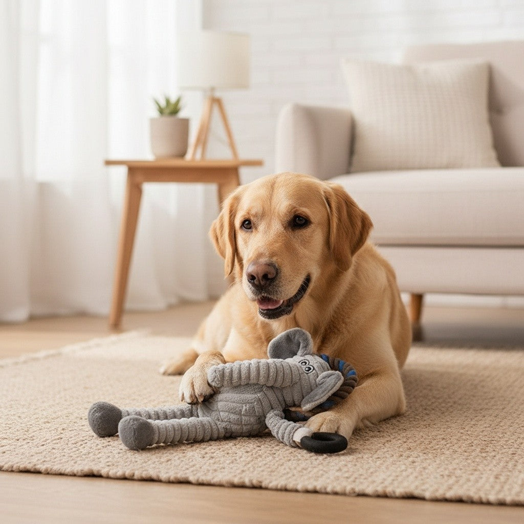 Squeaky Dog Toy Assortment with Rope and Plush Animal Designs, Random 6, 8 or 10 Piece Packs for Supervised Gentle Tug and Interactive Play