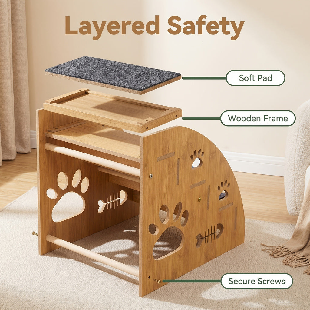 Pet Stairs for Bed and Couch, 15-Inch Three-Tier Dog and Cat Steps with Non-Slip Surface, Side Railings and Compact Ramp-Style Design