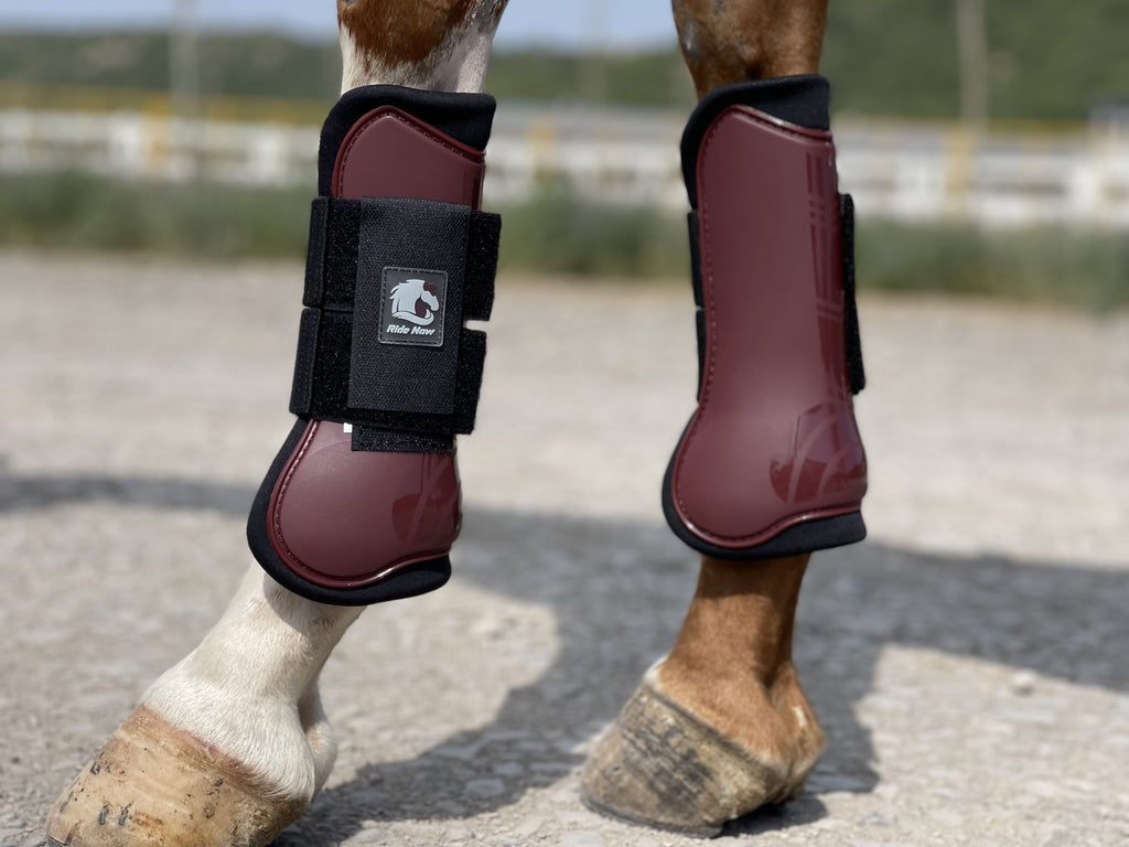 Horse Tendon Boots Set of 4, Open Front and Fetlock Leg Guards in PU and Neoprene for Riding, Jumping and Training, FULL and COB Size Options