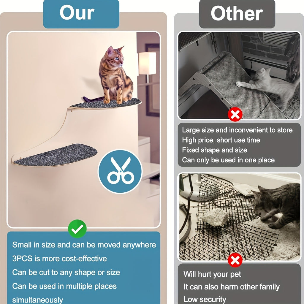 Indoor Cat Scratching Pad with Self-Adhesive Backing, Sofa and Wall Protection Scratcher for Cat Activity Areas in Dark Gray, Black or Light Grey