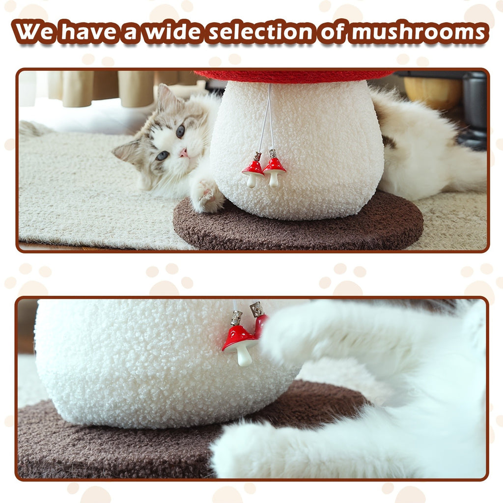 Mushroom Cat Scratching Post with Sisal Surface, Interactive Cat Scratcher Toy for Indoor Cats and Kittens, Everyday Scratch and Play