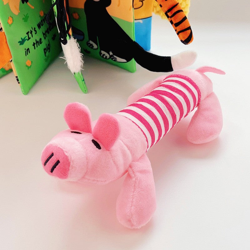 Squeaky Dog Toys with Striped Plush Design, 3 Pack 7.5 Inch Soft Stuffed Animal Toys in Assorted Colors for Small and Medium Dogs, Supervised Gentle Play