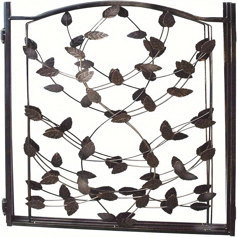 Freestanding Metal Dog Gate, 52 x 24 Inch Foldable 3-Panel Pet Barrier with Decorative Leaf Design for Indoor Doorways and Hallways