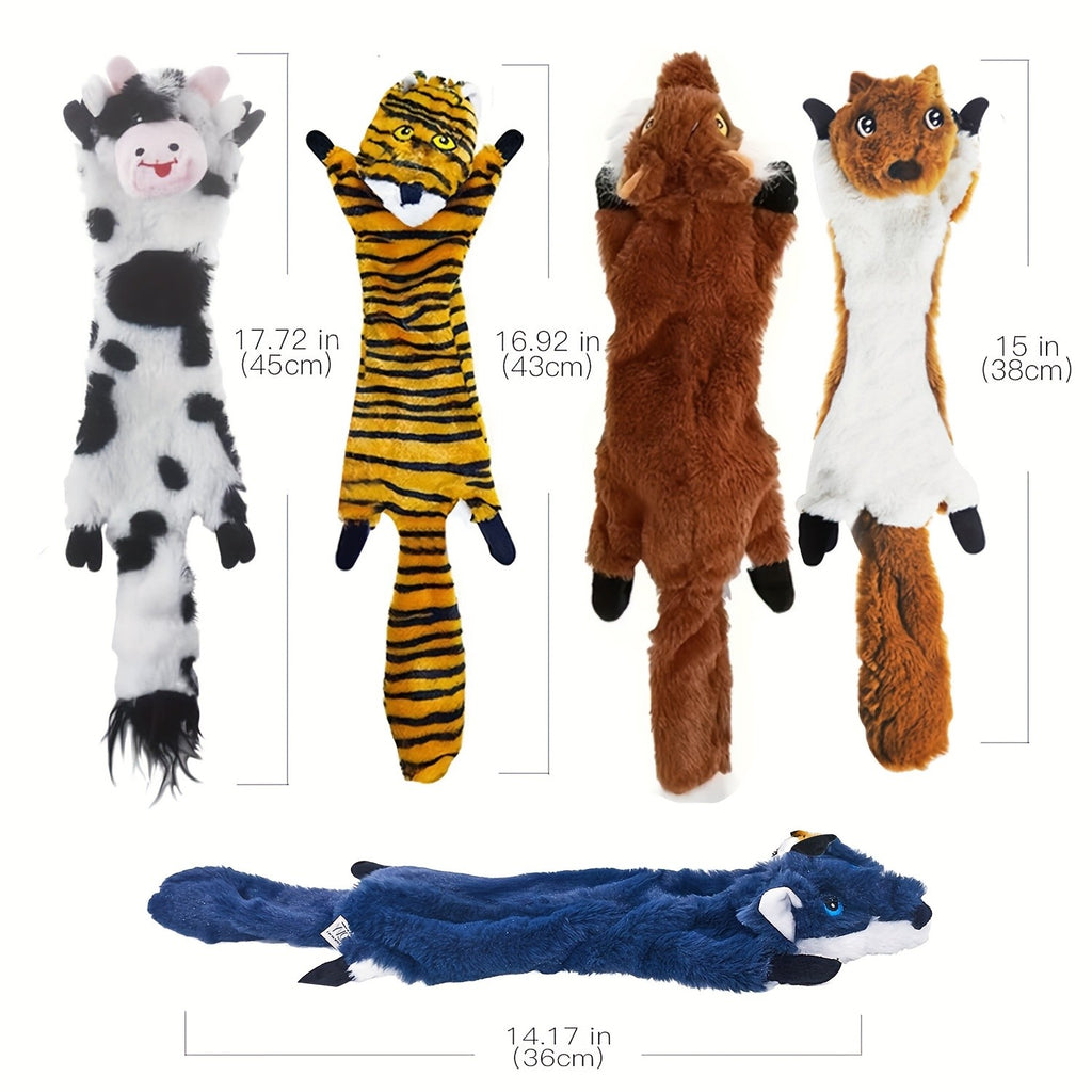 Unstuffed Squeaky Dog Toys, Random Color Plush Animal and Rope Play Options for Small and Medium Dogs, 1, 2, 3, 5 or 6 Piece Packs