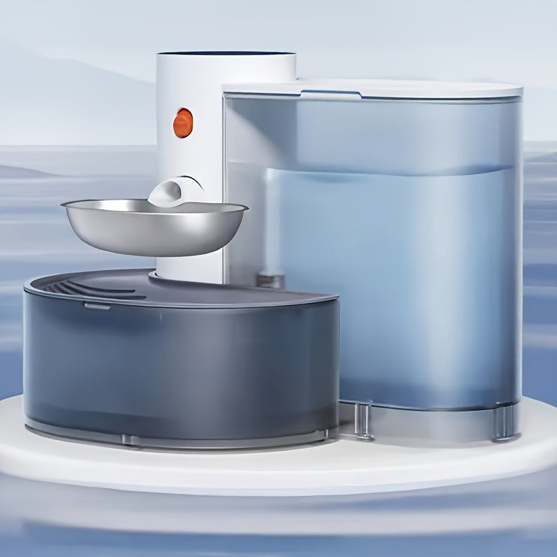 Rechargeable Cat Water Dispenser with Automatic Tilt Water Changes, Separate Clean and Waste Tanks, White Pet Drinking Station for Multi-Cat Homes
