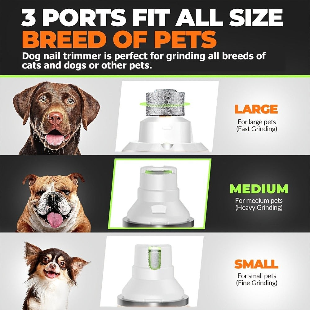 3-Speed Rechargeable Dog Nail Grinder with LED Light, Quiet Electric Pet Nail File for At-Home Paw Grooming with Model-Specific Grinding Head Options