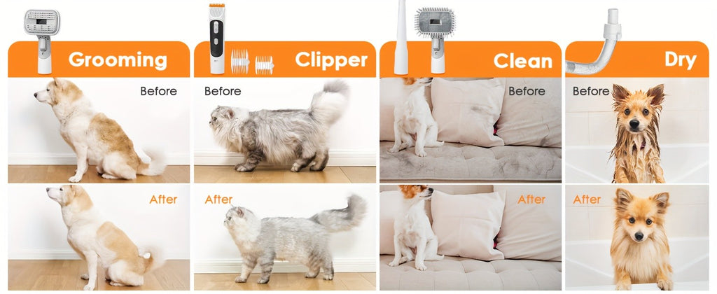 Dog Grooming Vacuum with Dryer Function, 74.39 oz Dust Cup, Low-Noise Pet Hair Collection and Grooming Tools for At-Home Shedding Care