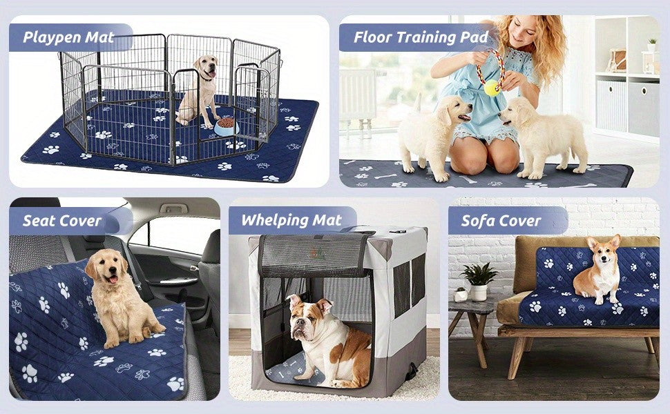 Extra Large Washable Dog Pee Pad 48 x 65 Inches, 1 Pack Reusable Non-Slip Puppy Potty Training and Whelping Mat in Blue or Grey for Home Use