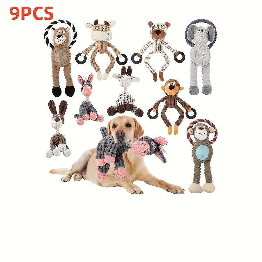Squeaky Plush Dog Toy Assortment, 10-Piece or 4-Piece Random Animal Set for Supervised Gentle Chewing, Interactive Games and Puppy Playtime