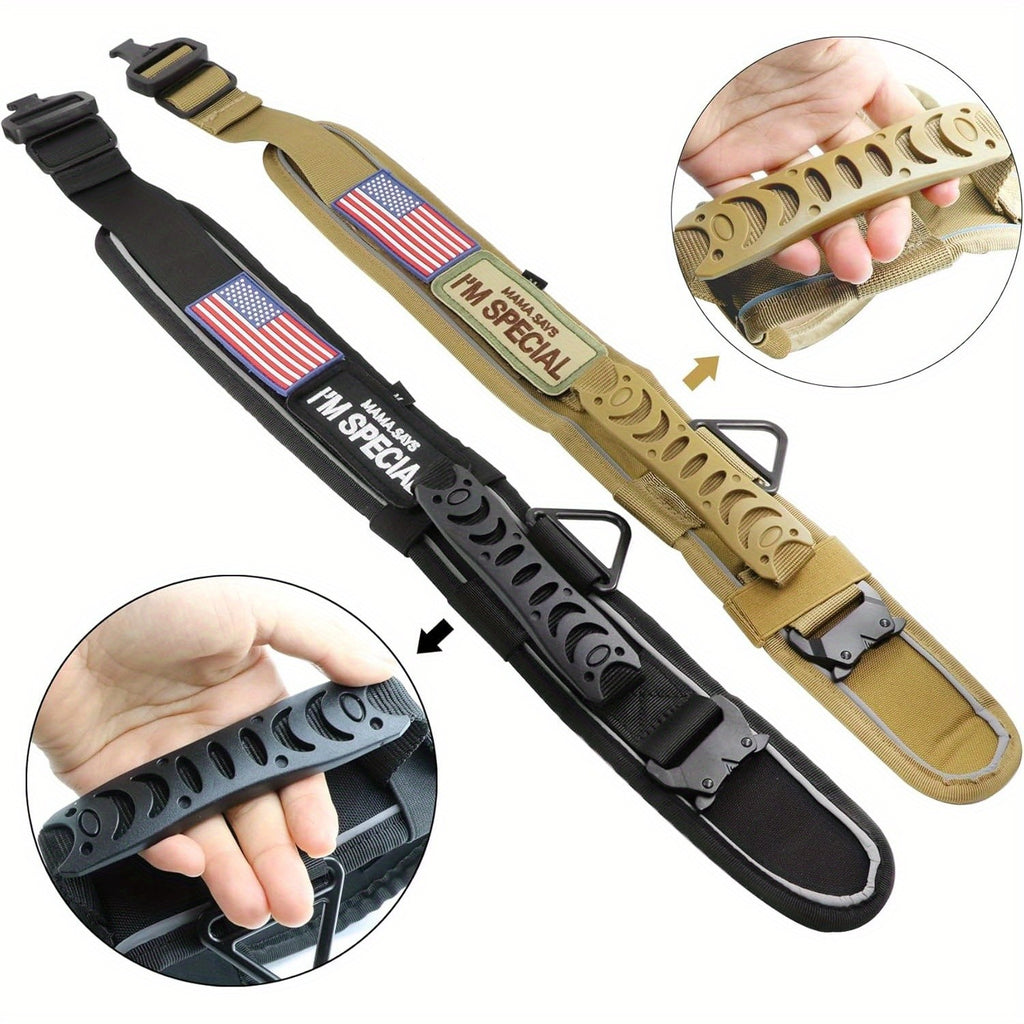 Tactical Dog Collar 2.6 Inch Wide with Padded Control Handle, Reflective Adjustable Nylon and Mesh Collar with Metal Buckle and 2 Patches, M L XL