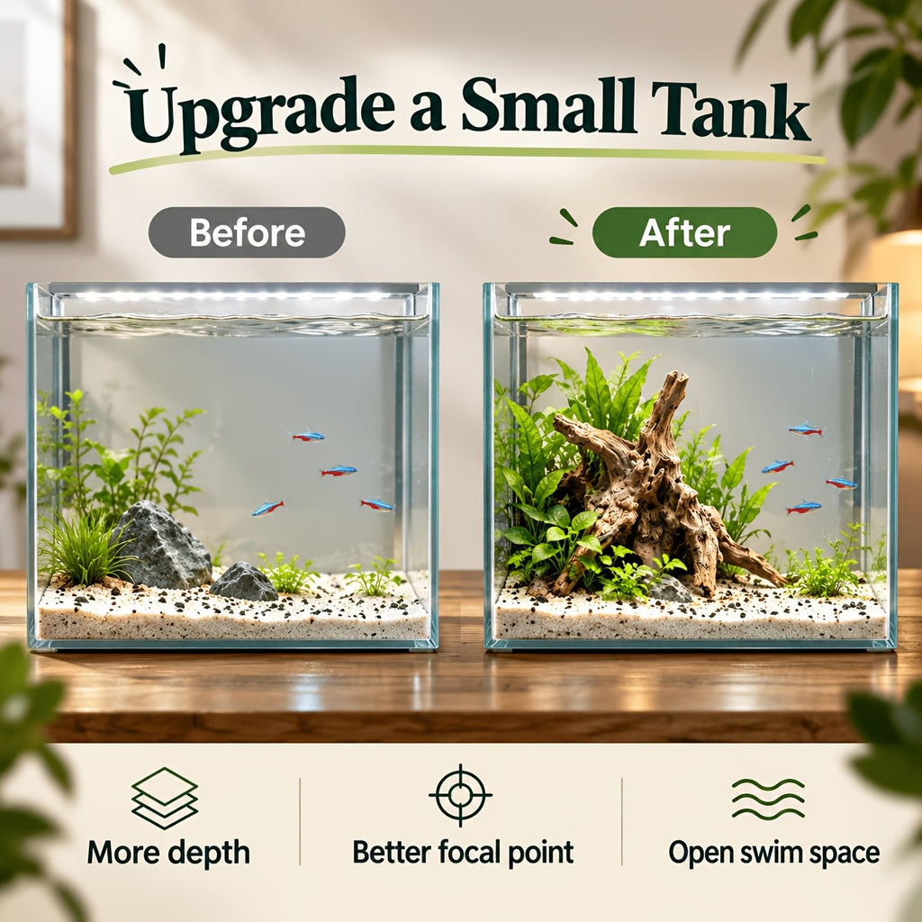 Aquarium Driftwood Single Piece, 5.9-7.87 Inch Random-Style Decorative Wood for Small Fish Tank Aquascaping and Nature-Inspired Underwater Layouts