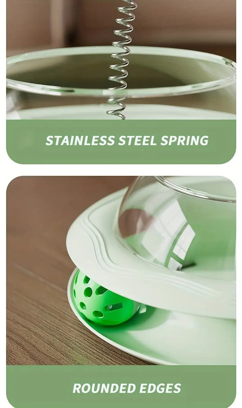 Rotating Cat Toy Wheel, Battery-Free Interactive Plastic Play Toy for Cats and Kittens, Pink or Green with Optional Teasing Feathers