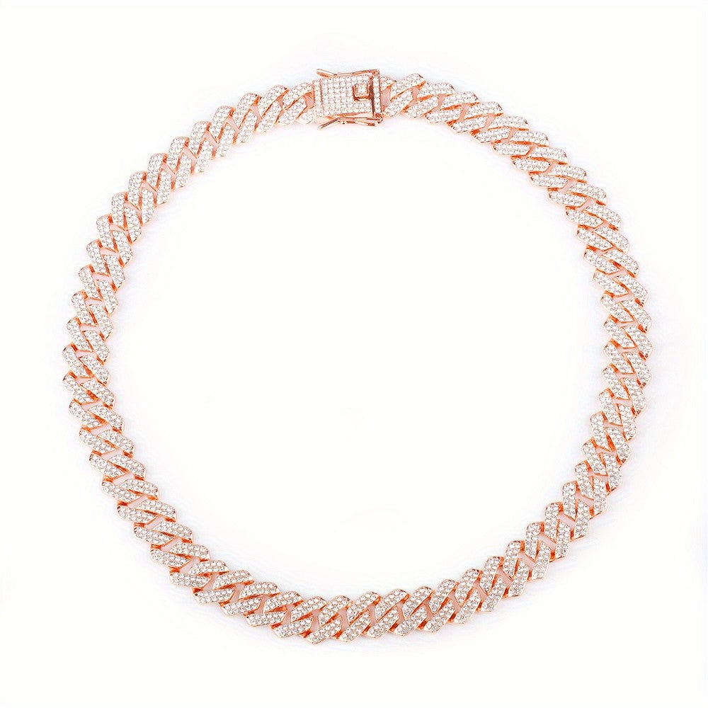Rhinestone Dog Cuban Link Collar, 14mm Wide Decorative Pet Chain Necklace in Gold, Silver or Rose Gold Color for Photos, Parties and Gifts