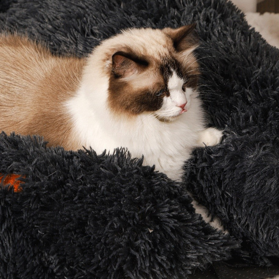 Plush Cat Bed with Resilient Soft Cushion, Light Grey Indoor Sleeping Nest in Five Sizes for Kittens, Maine Coons and Persian Cats