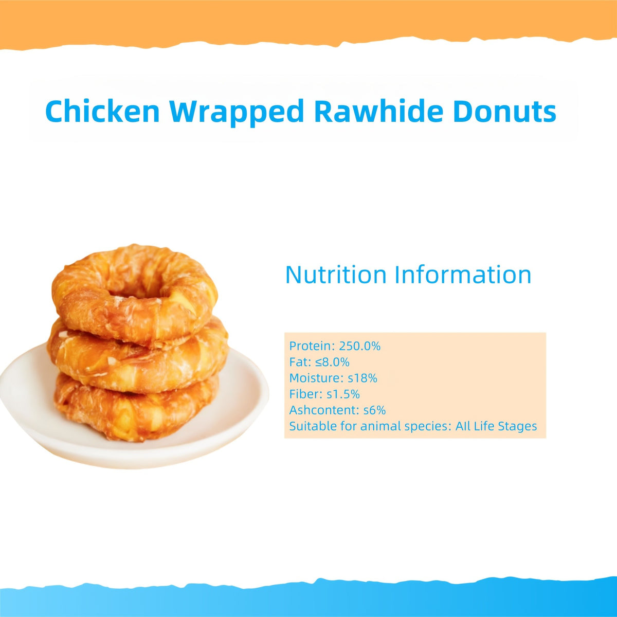 Chicken Wrapped Rawhide Donuts for Dogs, Ring-Shaped Chew Treats for Small and Medium Dogs, 3 oz 2-Pack, 6 oz 4-Pack or 12 oz 8-Pack