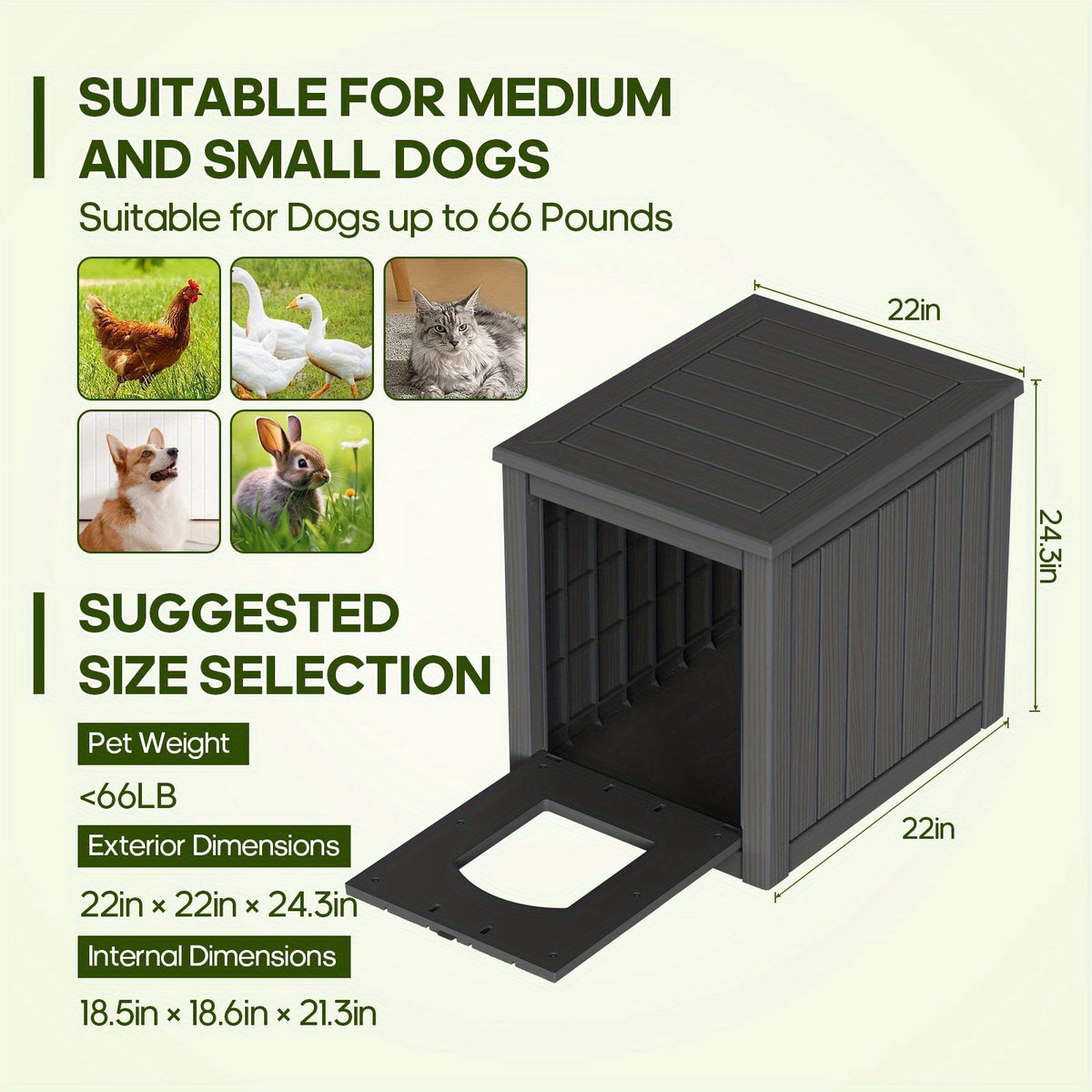 Pet House with Ventilation Windows, Easy-Assemble Resin Resting Shelter in Black or Light Brown for Indoor and Sheltered Outdoor Placement