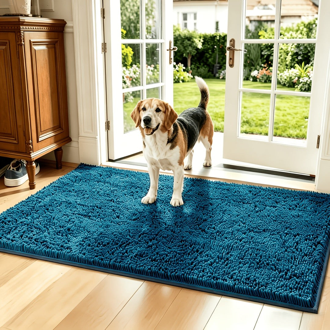 Absorbent Dog Door Mat for Muddy Paws, Machine Washable Pet Entryway Rug with Rubber Backing, Three Sizes and 12 Colors for Cat and Dog Homes