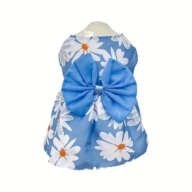 Small Dog Dress Set, 5-Style Floral and Bow Princess Puppy Clothes for Summer Dress-Up, Birthday Photos and Pet Parties, Pink XS–XXL