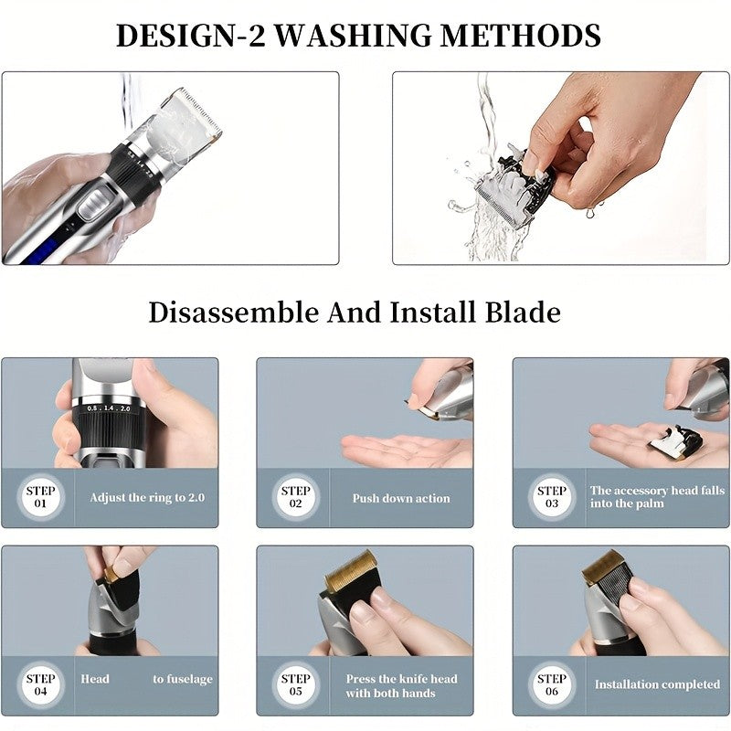 Rechargeable Dog Grooming Clippers Set in Silver, Low-Noise Electric Pet Hair Trimmer with Four Guide Combs for At-Home Dog and Cat Coat Care