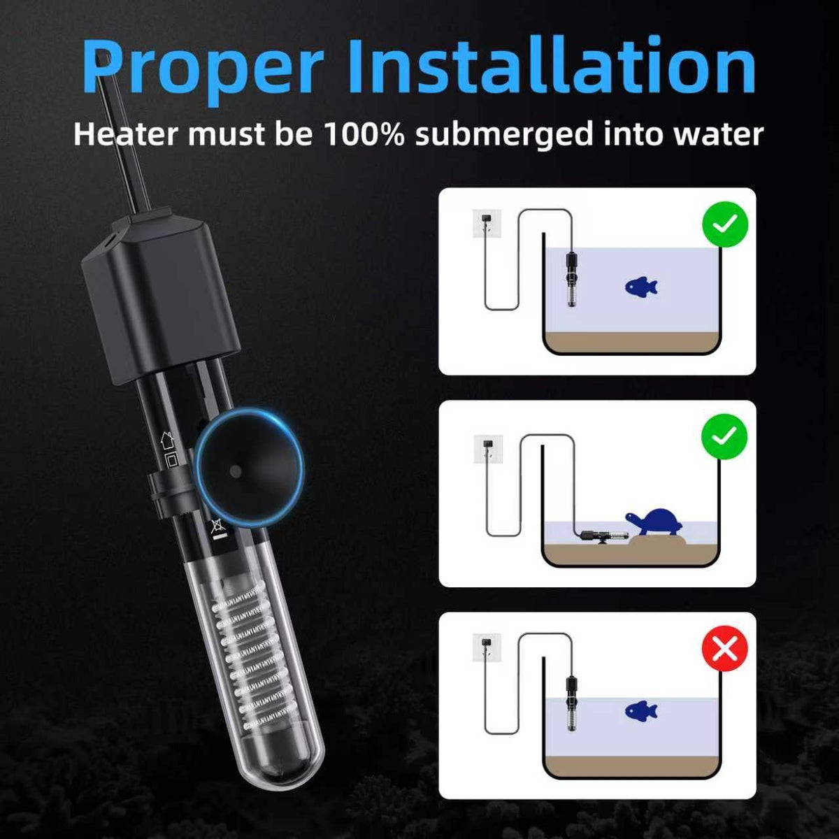 Small Fish Tank Heater 50W, Mini Submersible Aquarium Heater Preset to 78°F for 1-10 Gallon Tanks, 4.5-Inch Design with Thermometer Strip