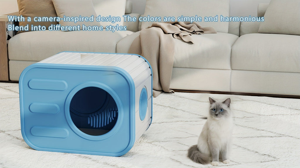 Blue Resin Cat House for Indoor and Outdoor Use, Easy-to-Assemble and Easy-to-Clean Pet Resting Shelter, 20.83 x 14.21 x 15.91 Inches