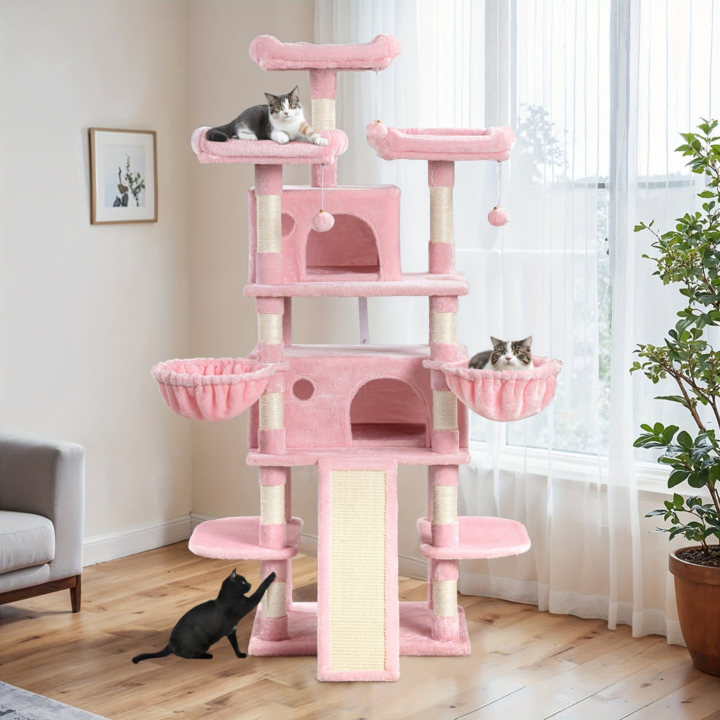 Cat Tree with Plush Baskets, 68 Inch Multi-Level Indoor Cat Tower with Condo Hideaway, Soft Perches, Sisal Scratching Posts and Wide Base