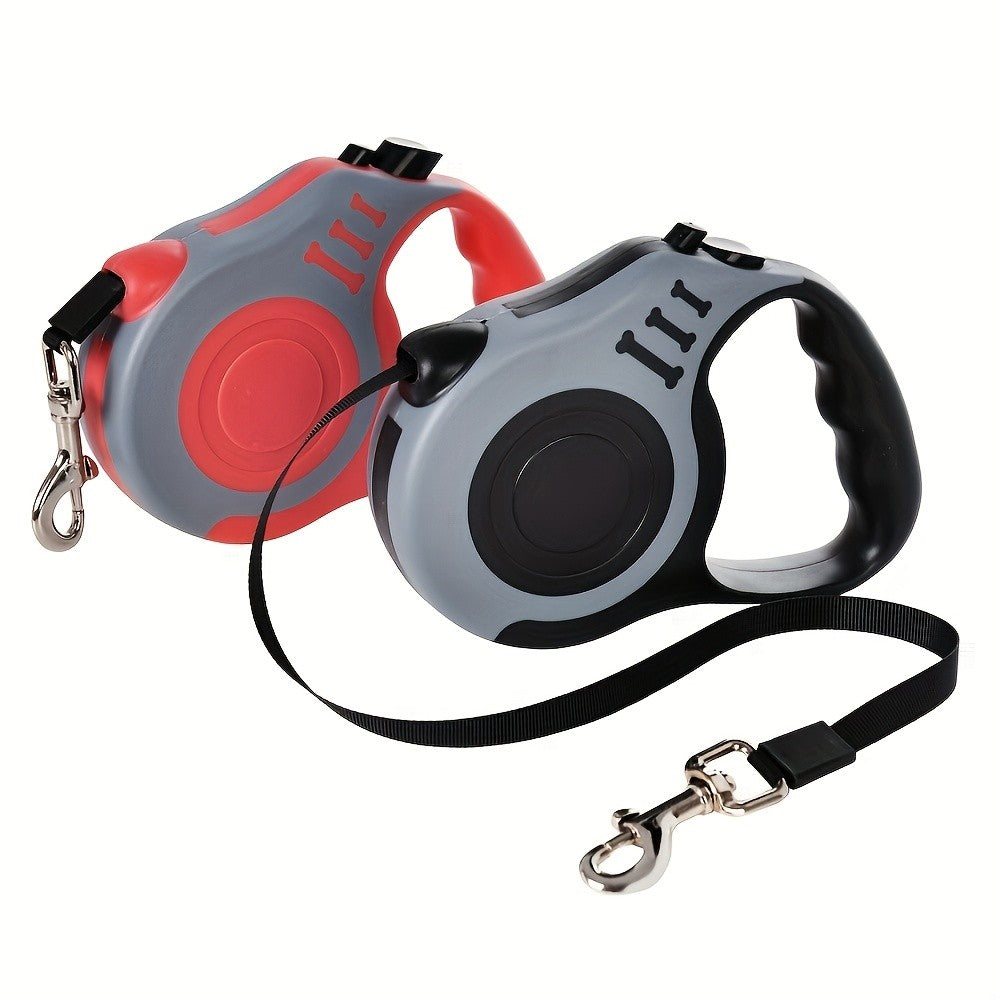 10ft Retractable Dog Leash with Ergonomic Handle, Nylon Walking Lead with Colorful Bone Design and 4 Bells for Small and Medium Dogs
