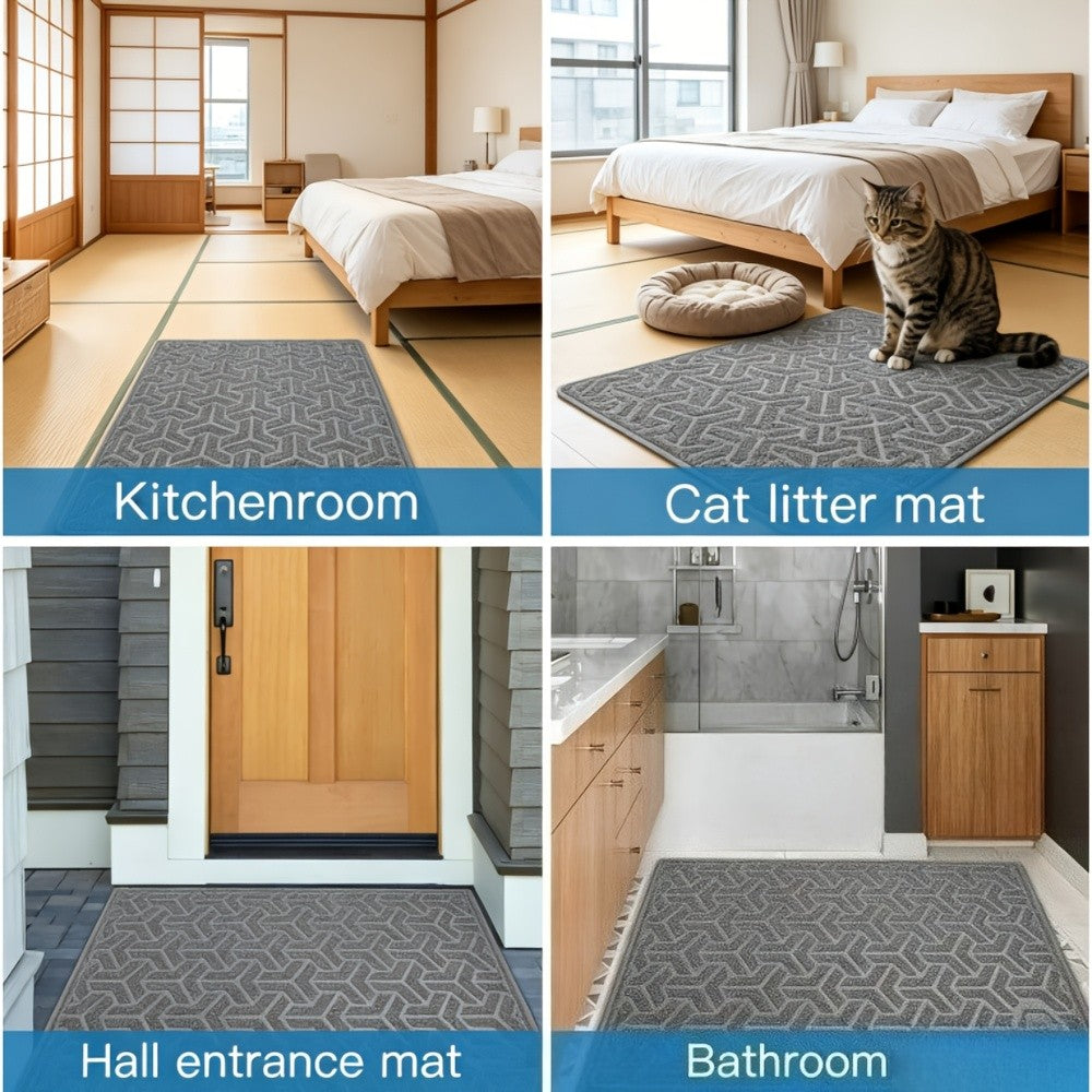 Cat Litter Mat with Soft PVC Surface, Large 46 x 35 Inch Litter Trapping Floor Mat with Non-Slip Backing for Scatter Control, Gray or Blue