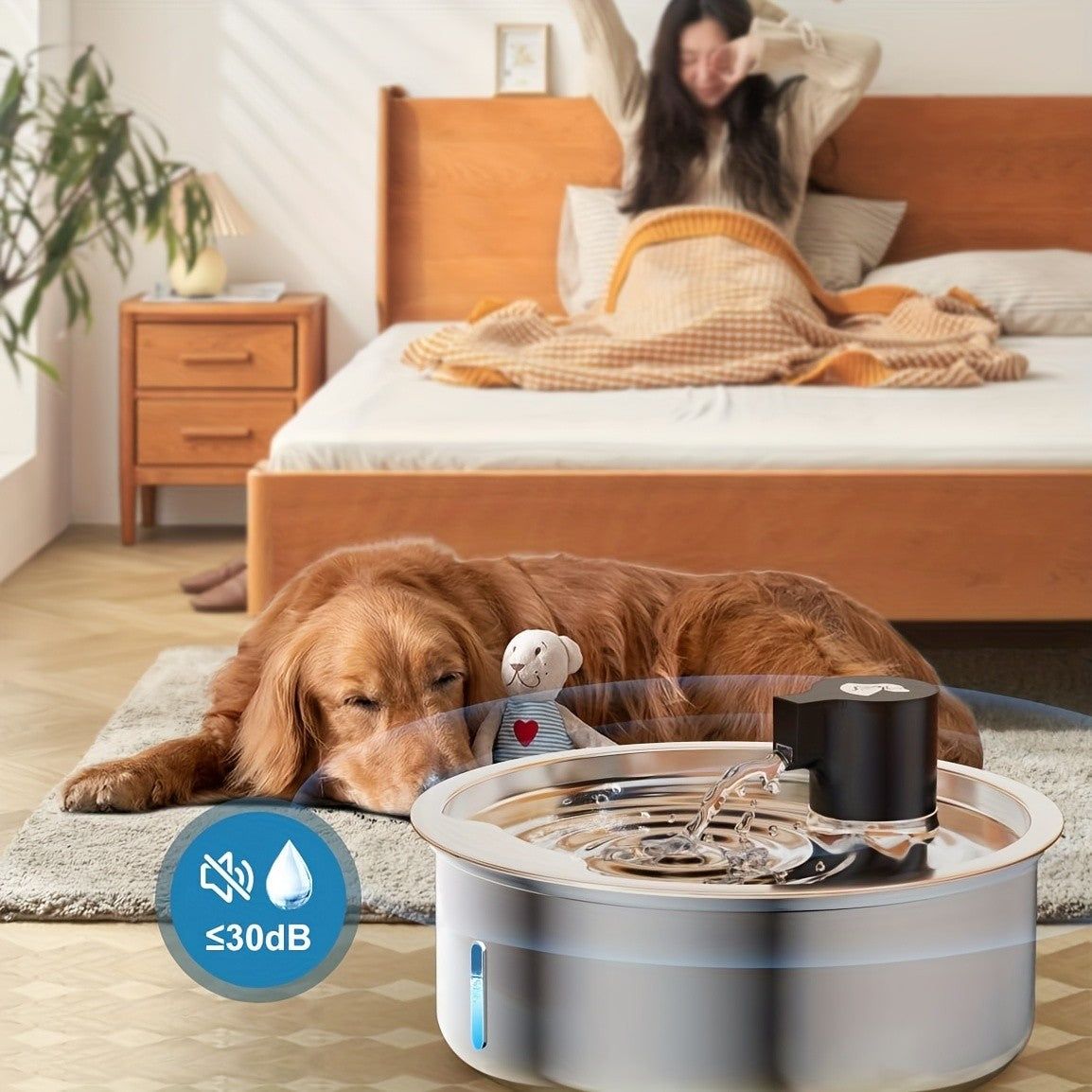 Pet Water Fountain 8L with Water Level Window, Silvery Stainless Steel Drinking Dispenser for Dogs and Cats with Selected Filter Bundle Options
