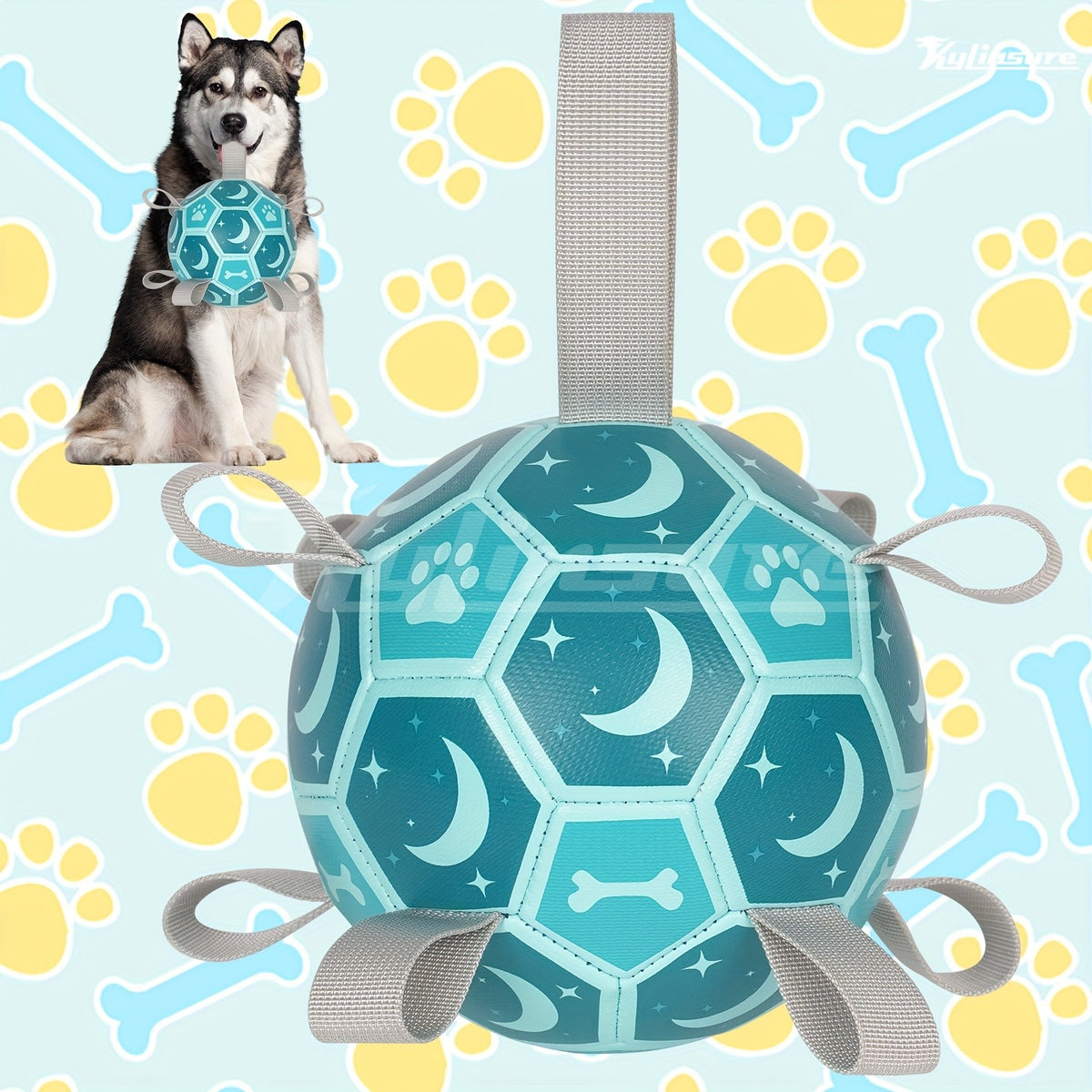 Dog Fetch Ball with Rope, Football-Style Interactive Pet Toy in 6 or 7.25 Inch Sizes for Supervised Retrieve Games, Training and Christmas Gifts