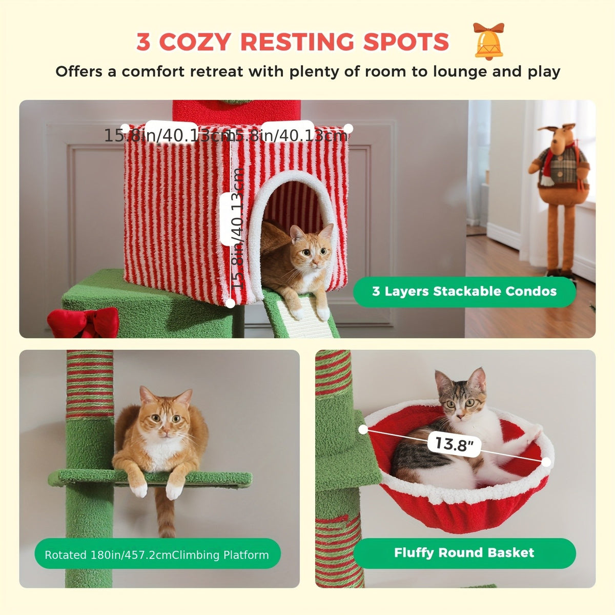 Floor to Ceiling Cat Tree, 90–107 Inch Adjustable 4-Tier Indoor Cat Tower with Tension Rod and Soft Carpet-Style Platforms for Climbing and Rest