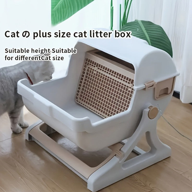 Cat Litter Box with Removable Grid, Rectangular Indoor Cat Pan in Beige or Pink for Everyday Pet Waste Management and Convenient Routine Cleaning