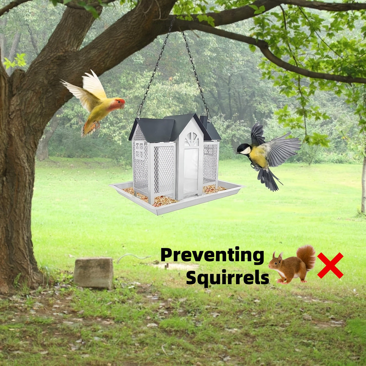 Metal Mesh Bird Feeder for Outdoors, Hanging Wild Bird Feeding Station for Backyard and Garden Birdwatching, Four Color Options for Bird Lover Gifts