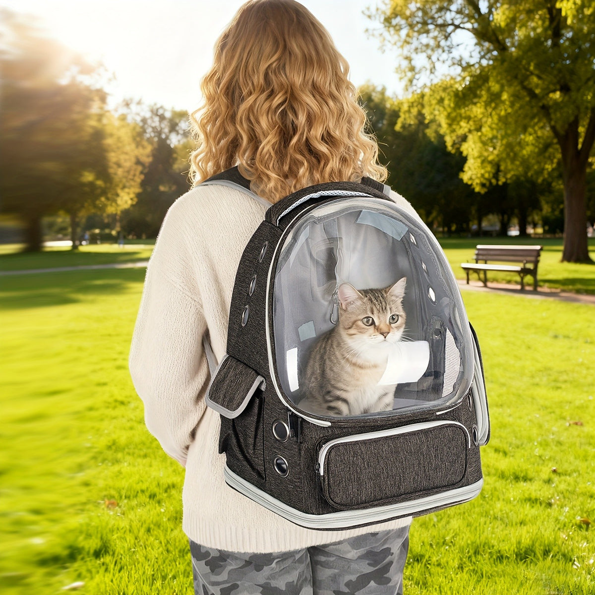 Cat Carrier Backpack with Clear Bubble Window, Breathable Space Capsule Travel Bag with Zipper Entry for Cats and Kittens, Six Color Options