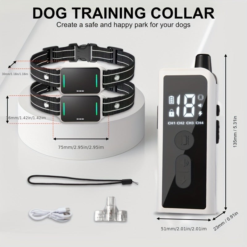 Electronic Dog Training Collar with Remote, Adjustable Nylon Strap, Beep, Vibration, Static Stimulation and Finder Light, Black or White Options